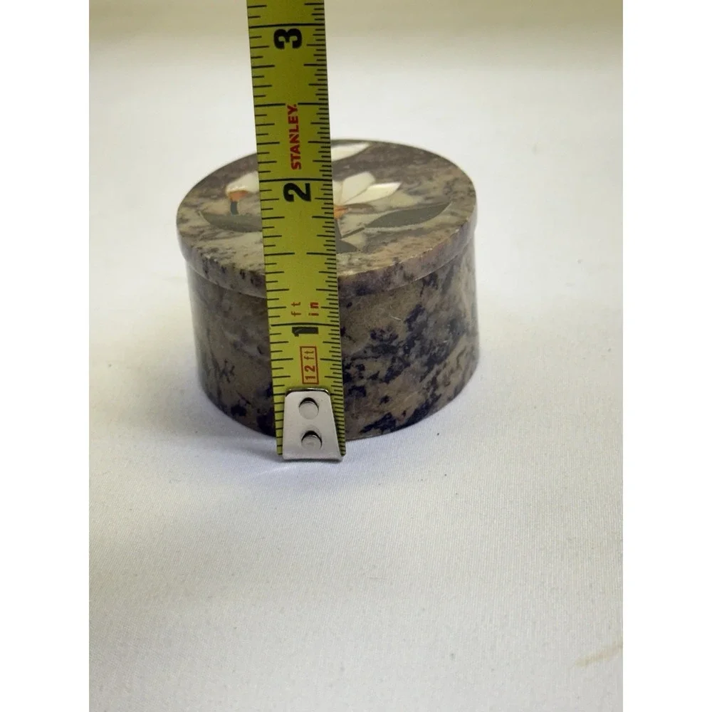 VTG Mother of Pearl & Stone Inlay Soapstone Trinket Box
